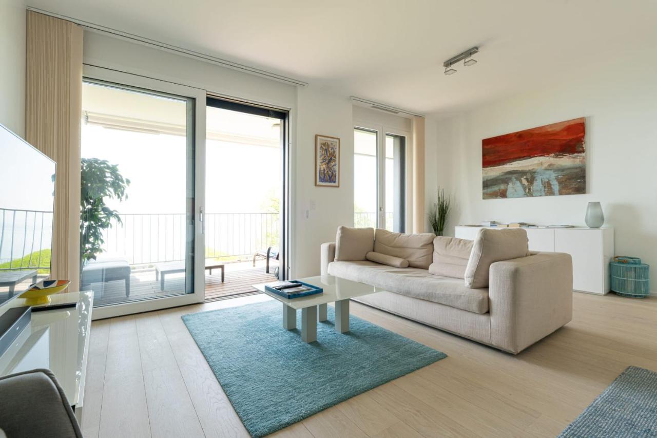Les Terrasses De Lavaux 1 - Appartement De Luxe Avec Vue Panoramique Et Piscine Puidoux Buitenkant foto