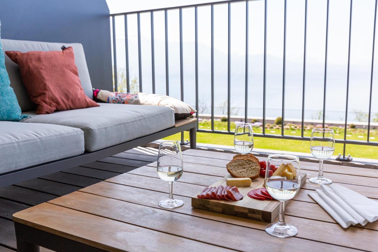 Les Terrasses De Lavaux 1 - Appartement De Luxe Avec Vue Panoramique Et Piscine Puidoux Buitenkant foto
