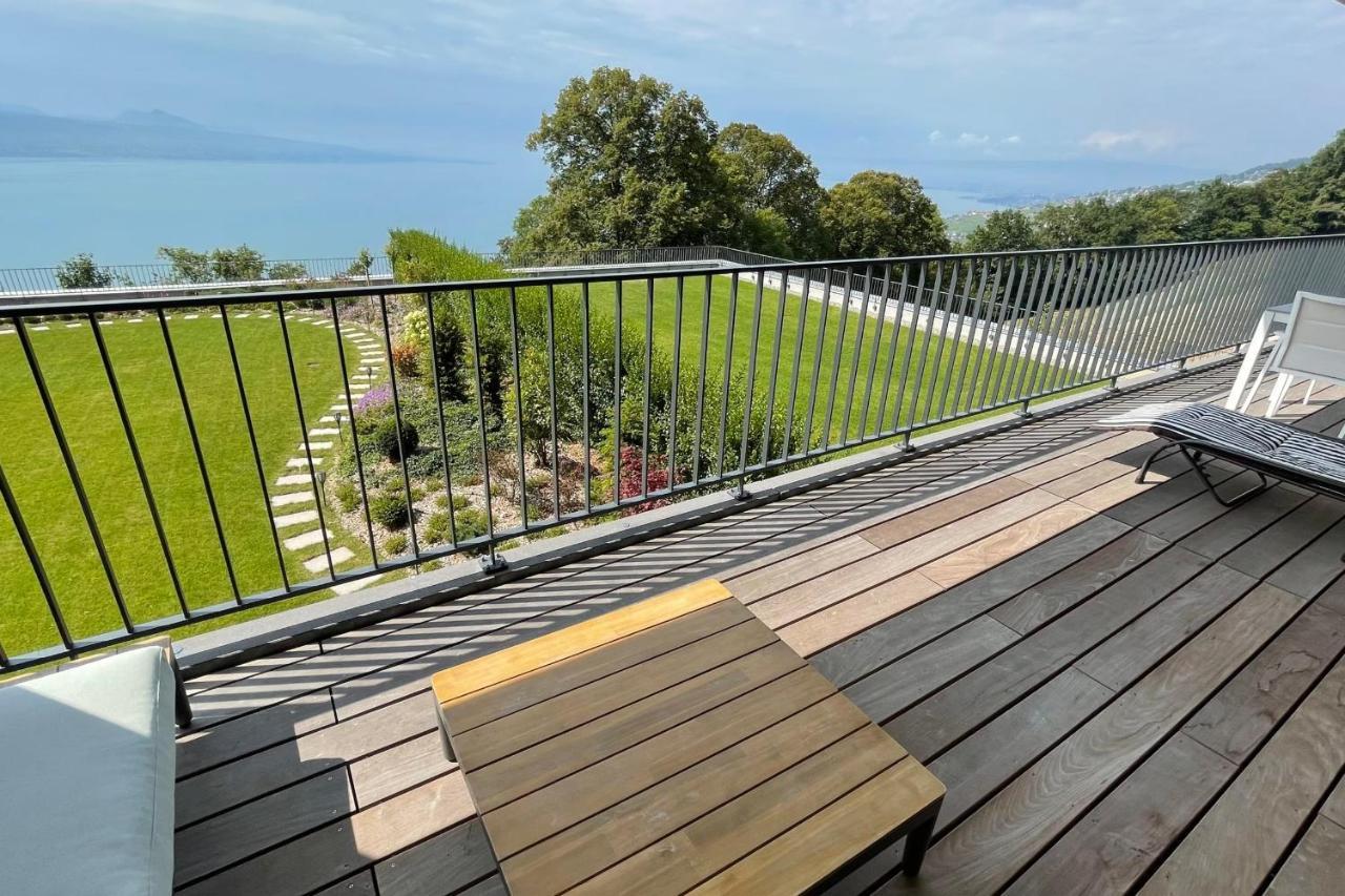 Les Terrasses De Lavaux 1 - Appartement De Luxe Avec Vue Panoramique Et Piscine Puidoux Buitenkant foto
